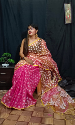 sdn Self Design, Woven Jamdani Net, Cotton Silk Saree(Magenta)