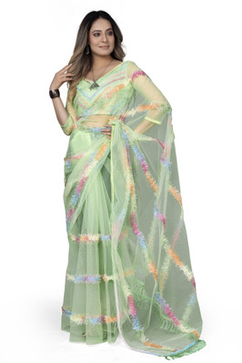 Julee Embroidered Bollywood Net Saree(Light Green)