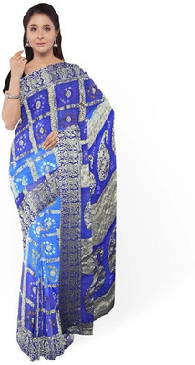 Shri Vinayak Printed Bandhani Art Silk Saree(Dark Blue)