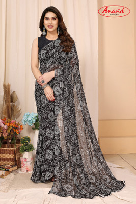 Anand Sarees Paisley, Geometric Print Daily Wear Georgette Saree(Black)