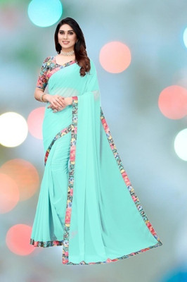 NESHVI ENTERPRISE Solid/Plain Bollywood Georgette Saree(Light Blue)