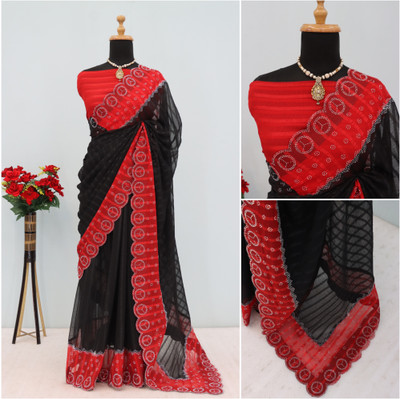 ZOYAL ENTERPRISE Printed Bollywood Georgette Saree(Red, Black)