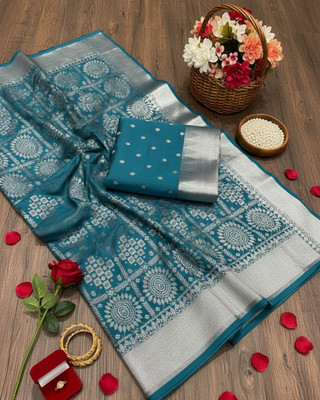 Arzoo kala textiles Self Design, Woven Chanderi Chanderi Saree(Pack of 2, Dark Blue, Silver)