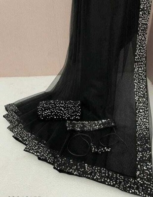 Maruti Fashion Hub Solid/Plain Bollywood Net Saree(Black)