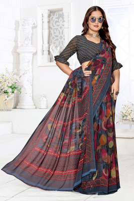 PinkEVE Printed, Striped Bollywood Chiffon, Georgette Saree(Multicolor)