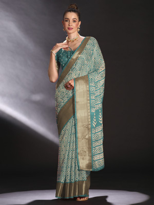 Sareemall Printed Madurai Art Silk Saree(Light Blue)