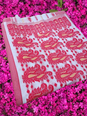 Kanokanjoli Woven Jamdani Handloom Cotton Blend Saree(Multicolor)