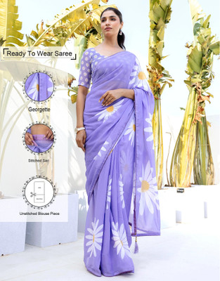 Samah Floral Print, Printed, Embellished Bollywood Georgette Saree(Purple)