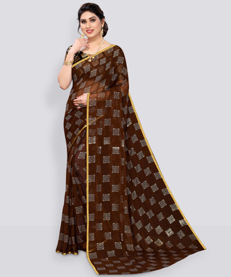 FABMORA Embellished, Printed Bollywood Chiffon Saree(Brown)