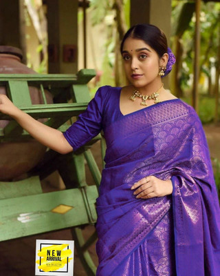 Zenophliy Woven Kanjivaram Pure Silk Saree(Purple)