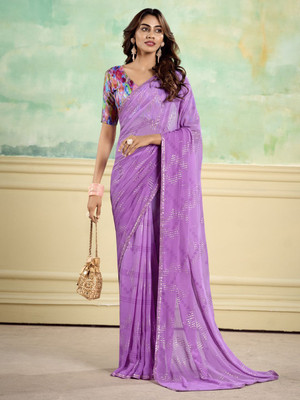 ANOUK Printed Banarasi Georgette Saree(Purple)