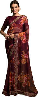 Dwiza Enterprise Embellished Bollywood Georgette Saree(Maroon)
