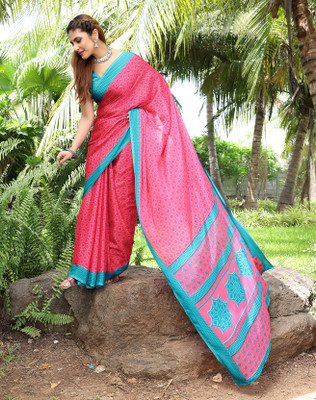 YASHIKA Self Design, Printed Bollywood Tussar Silk Saree(Pink, Blue)