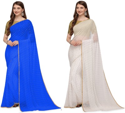 REDFISH Solid/Plain Daily Wear Chiffon, Georgette Saree(White, Blue)