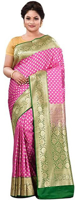 BongSaree Printed Banarasi Handloom Pure Silk Saree(Pink)