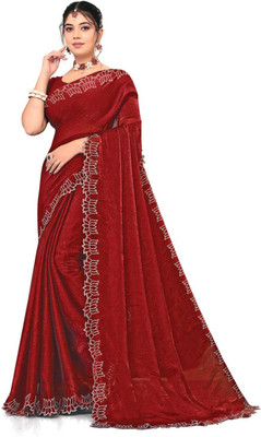 CHANDUTEXTILES Embroidered, Self Design Assam Silk Chiffon Saree(Maroon)