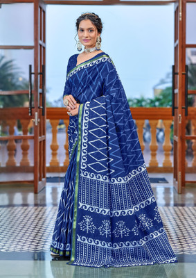 Divastri Printed Chanderi Cotton Blend Saree(Blue)