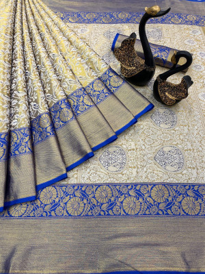 Muskan Collection Self Design Kanjivaram Art Silk Saree(Blue)