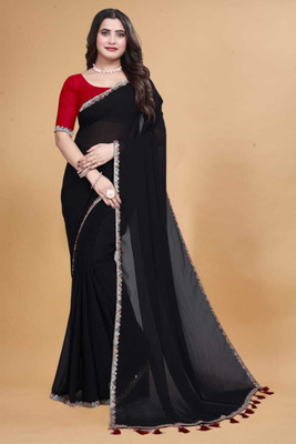 BK COLLECTION Self Design Bollywood Georgette Saree(Black)