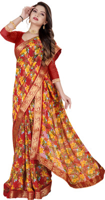 vani's studio Printed Kalamkari Georgette Saree(Blue)