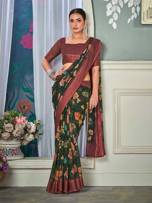 Sareemall Printed Daily Wear Chiffon Saree(Green)