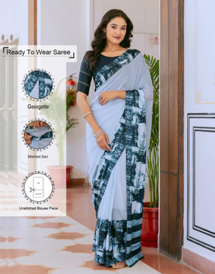 Samah Printed Bollywood Georgette Saree(Blue)