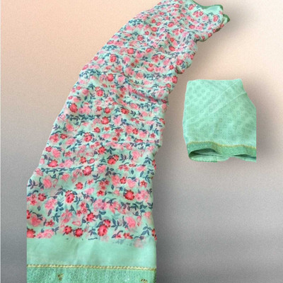HouseOfCommon Printed Bandhani Chiffon Saree(Light Green)