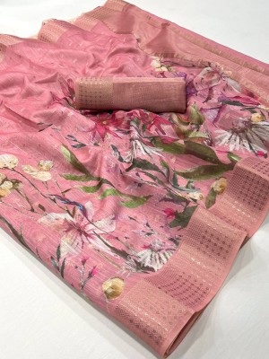 Ratnavati Printed Banarasi Linen Saree(Pink)