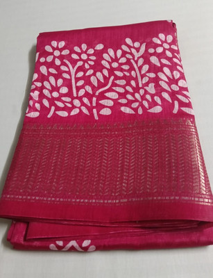 SV BOUTIQUE Floral Print Chettinadu Cotton Linen Saree(Pink)