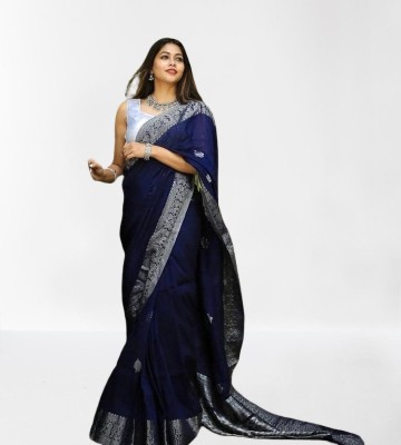 The Style Trader Woven Banarasi Jacquard Saree(Blue)