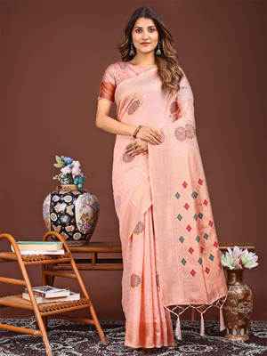 Pandadi Saree Woven Kanjivaram Cotton Linen Saree(Pink)