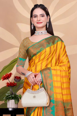 Octa Apparel Printed Banarasi Cotton Silk Saree(Multicolor)