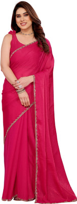 SHRUHAD Self Design, Embellished, Solid/Plain Bollywood Jimmy choo Saree(Pink)