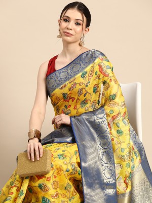 Tasrika Digital Print Banarasi Silk Blend Saree(Yellow)