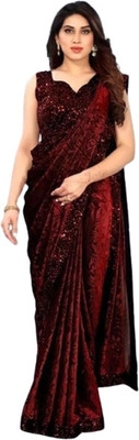 maachehar Embroidered Bollywood Lycra Blend Saree(Maroon)