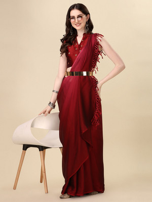 Granthva Fab Dyed Bollywood Silk Blend Saree(Red)