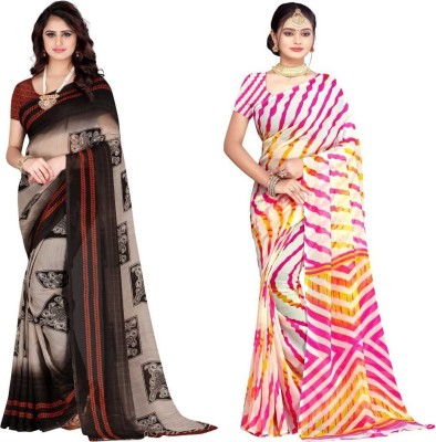 Leelavati Printed Daily Wear Georgette Saree(Pack of 2, White, Brown)