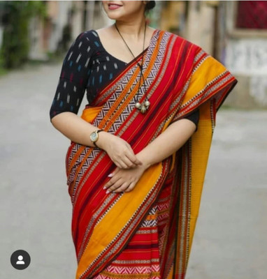 Bhadra Shopping Store Woven Handloom Cotton Blend Saree(Red)