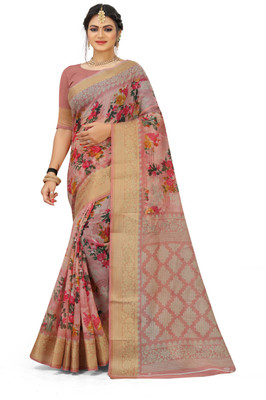 Grubstaker Printed Daily Wear Art Silk Saree(Beige)