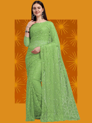 NORAFLEX Self Design Bollywood Net Saree(Light Green)