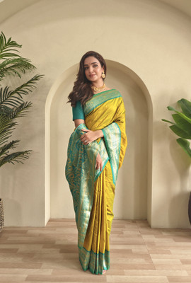 Divastri Woven Daily Wear Silk Blend Saree(Yellow)