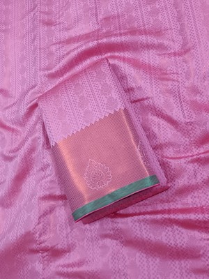 Fascino Fab Woven, Striped, Temple Border Banarasi Handloom Silk Blend, Jacquard Saree(Pink)