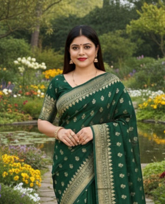 PARAMPARA CREATION Embroidered Banarasi Pure Silk Saree(Dark Green)