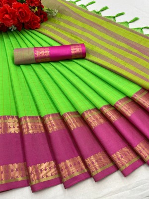 Fancy Fab Printed, Solid/Plain, Striped, Woven, Temple Border, Applique, Dyed, Ombre, Paisley, Self Design Venkatagiri Cotton Silk, Art Silk Saree(Light Green)