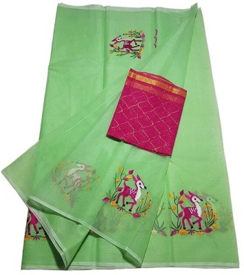 Ansar fashion Embroidered Daily Wear Cotton Silk Saree(Green)