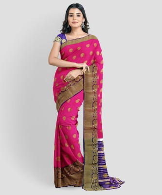 BhaktiTex Self Design Banarasi Silk Blend Saree(Pink)