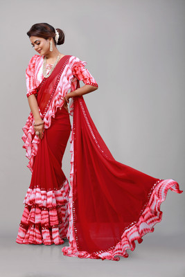 Glamour Hub Printed, Embellished Bollywood Georgette Saree(Red, White)