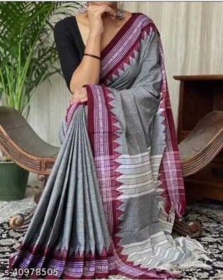 mahuya saree center Woven Handloom Cotton Jute Saree(Grey)