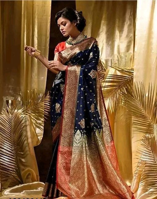Dulhan Collection Embroidered Banarasi Satin Saree(Multicolor)
