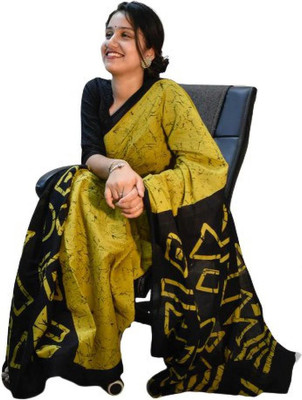 The Familiar Handicrafts Printed, Blocked Printed Daily Wear Pure Cotton Saree(Black)
